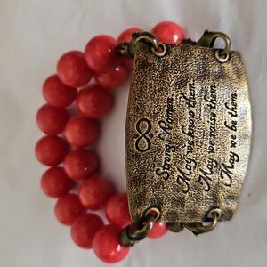 "Strong Women" Lenny & Eva Beaded Bracelet w Metal Engraved Statement Plate